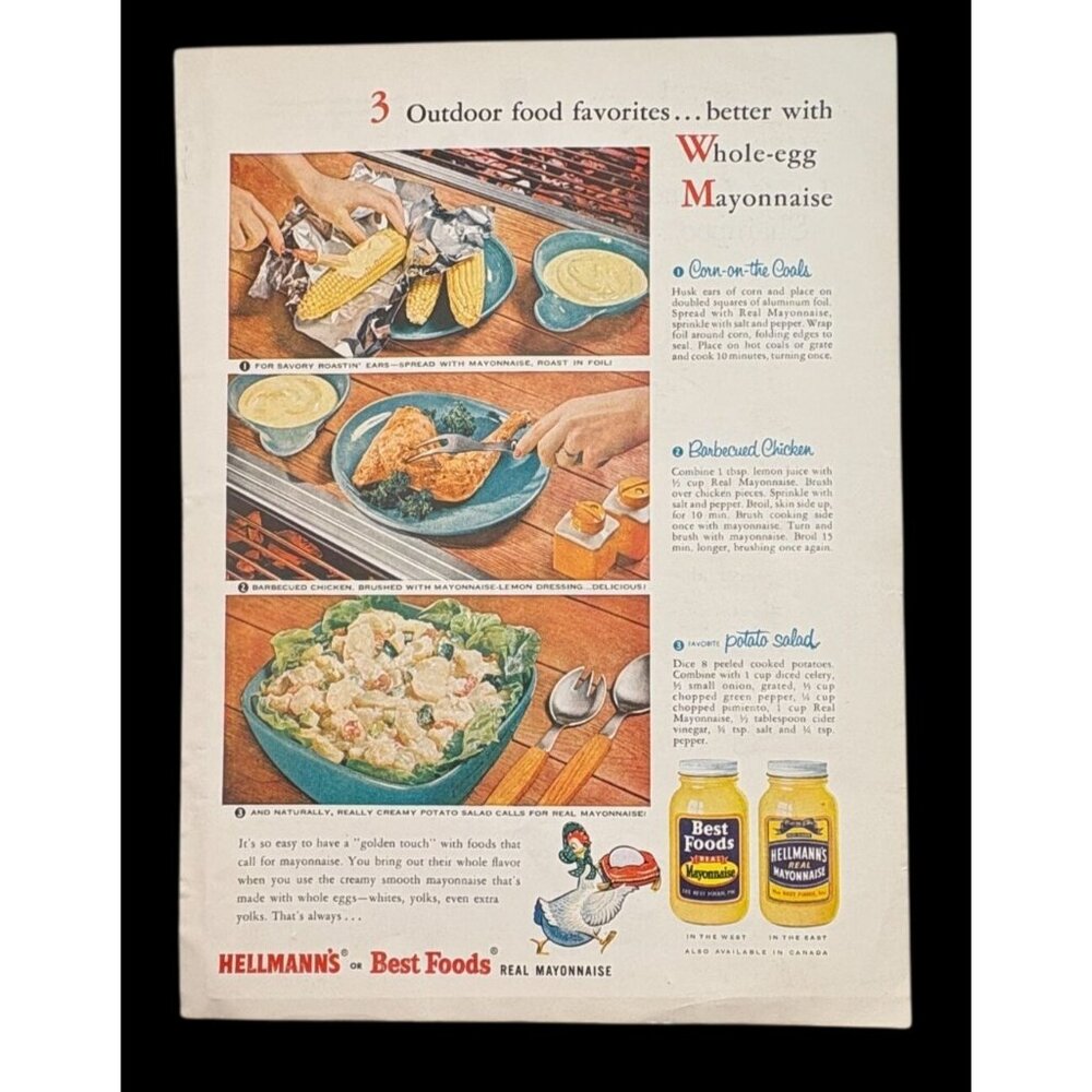Hellmanns Best Foods Mayonnaise Vintage Print Ad 1950s Kitchen Wall Art Decor